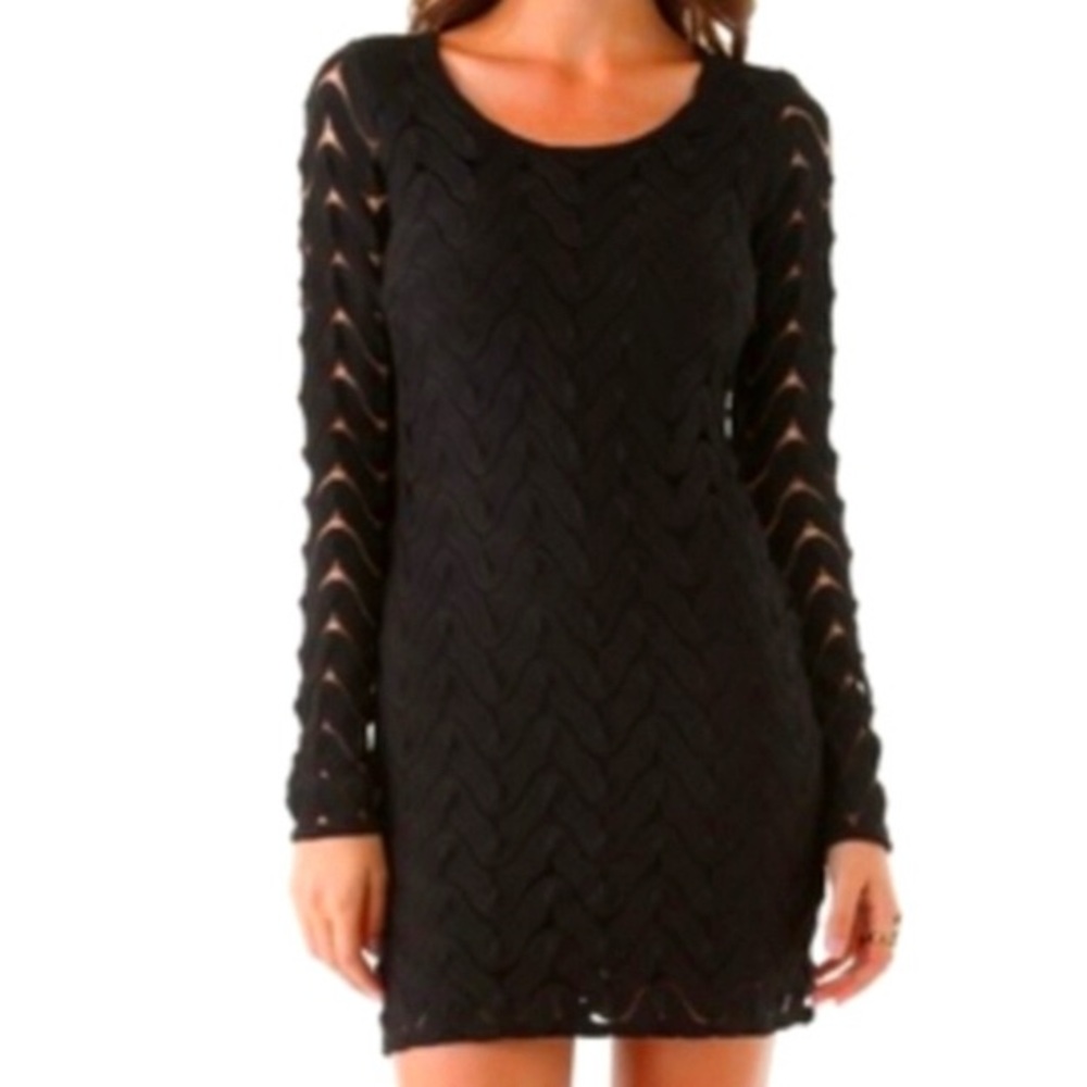 Free People Long Sleeved Black Mini Dress